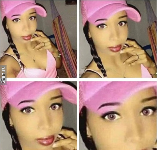 красивая девушка в розовой кепке, но если приглядется то видно что фотошоп, кепка просвечивает бровь